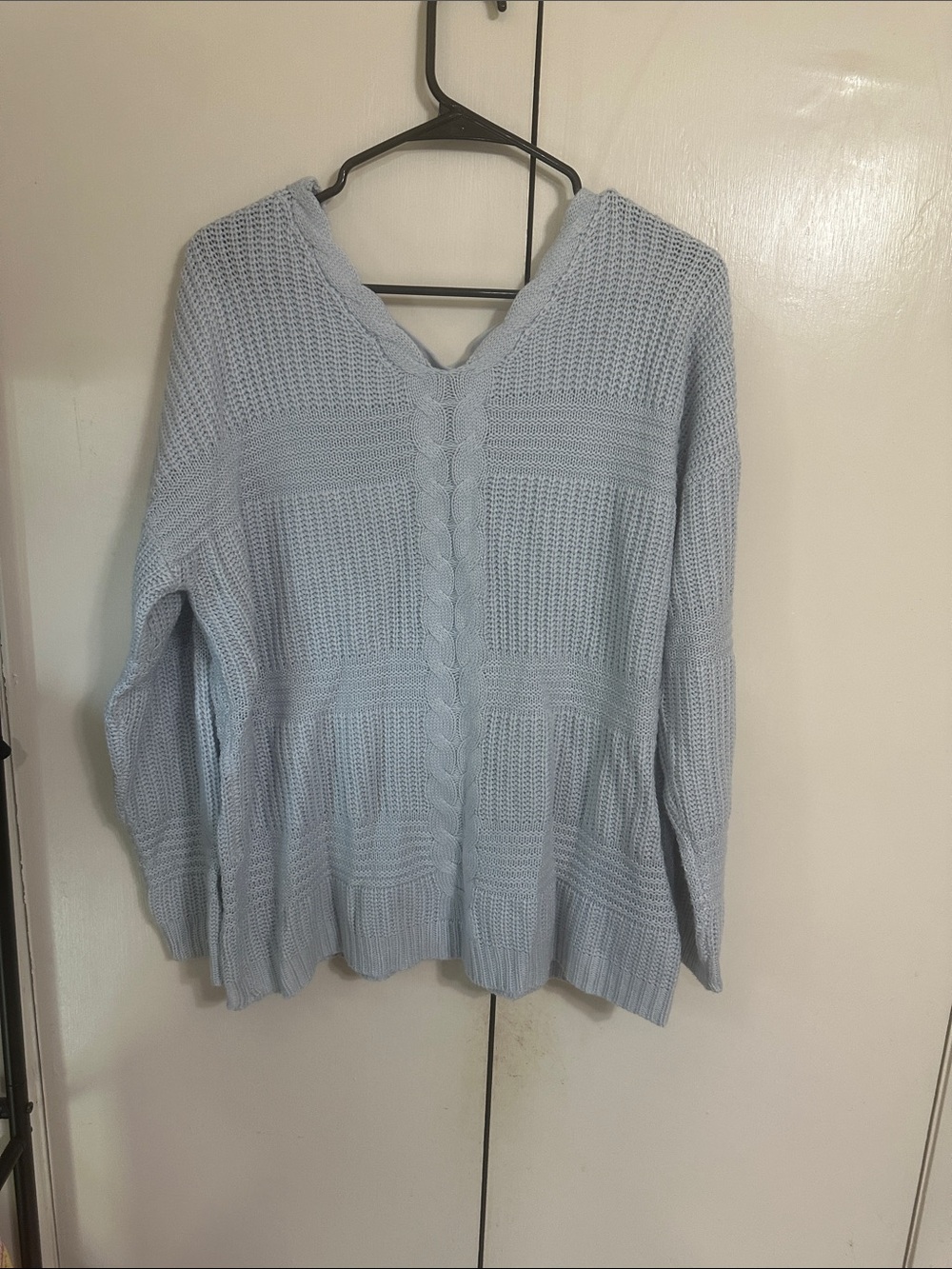 Light Blue V-Neck Cable Knit Sweater